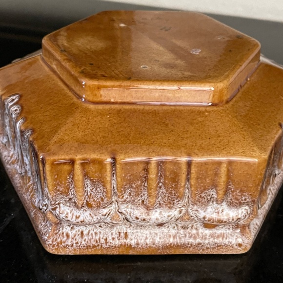 VINTAGE 1960s HAEGER 291 HEXAGON BULB SUCCULENT PLANTER 9” gold/brown drip glaze - Picture 11 of 15